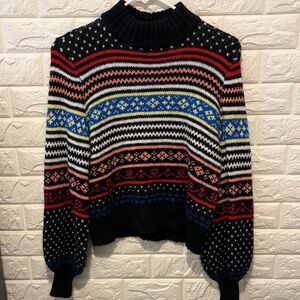 American Eagle Outfitters Black Multicolor Patterned Sweater
